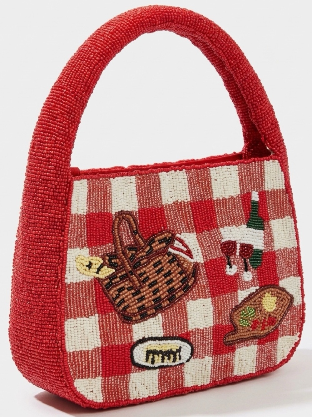✨SOL & MER Fully Beaded Red Picnic Wine Cheese Novelty Shoulder Bag 9”